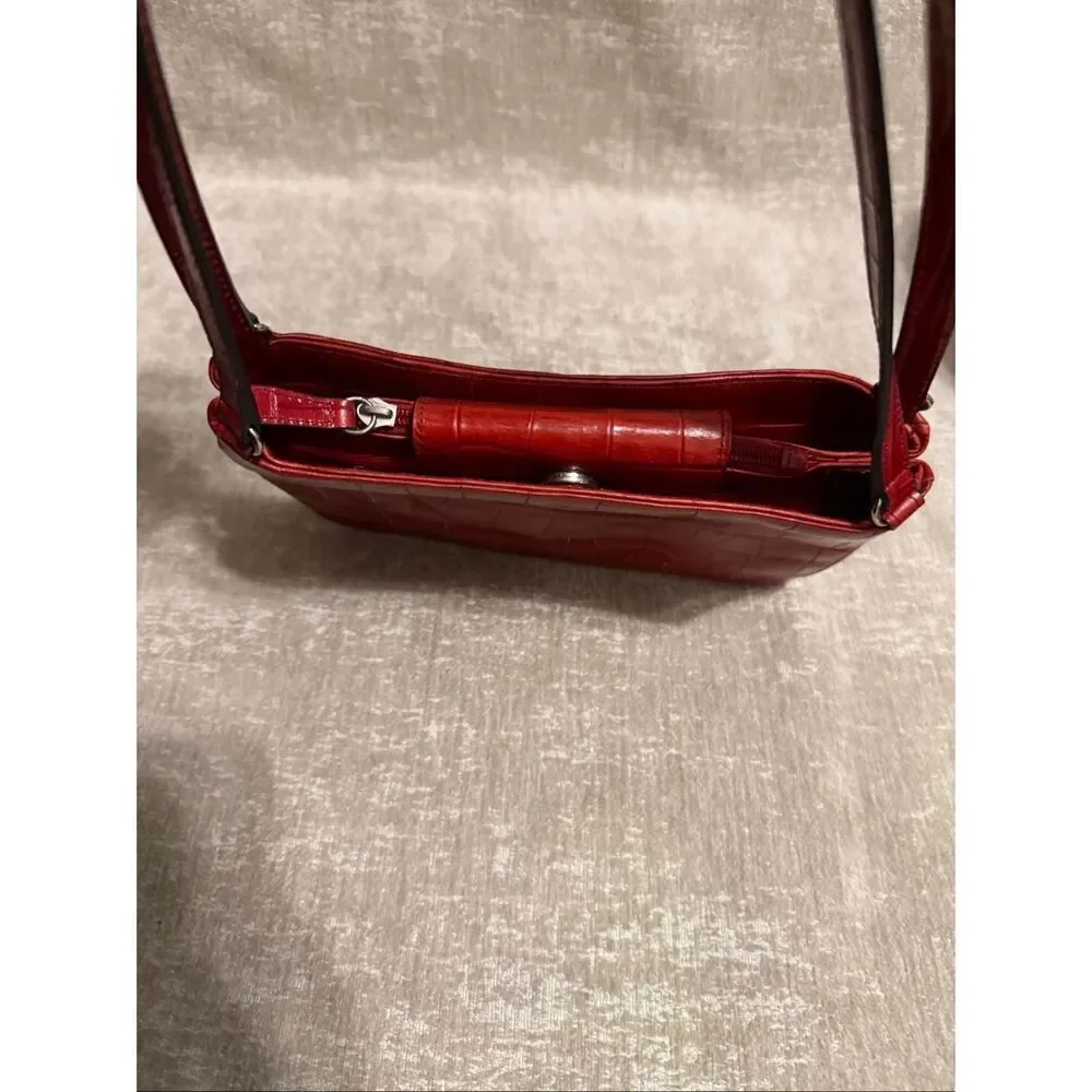 Ann Taylor Women's Croc Embossed Faux Leather Shoulder Bag Red OS